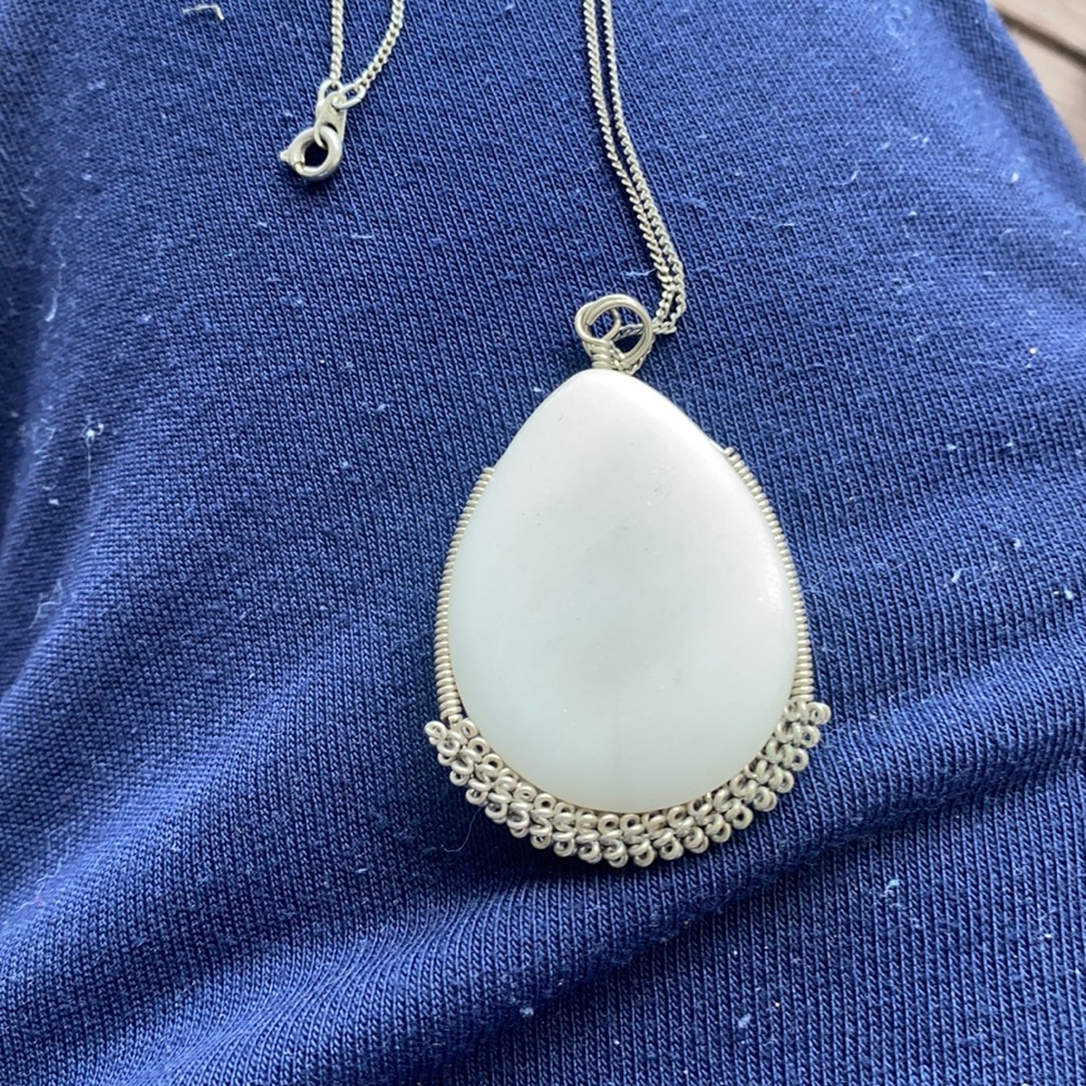 Sterling chain and white clay stone vintage